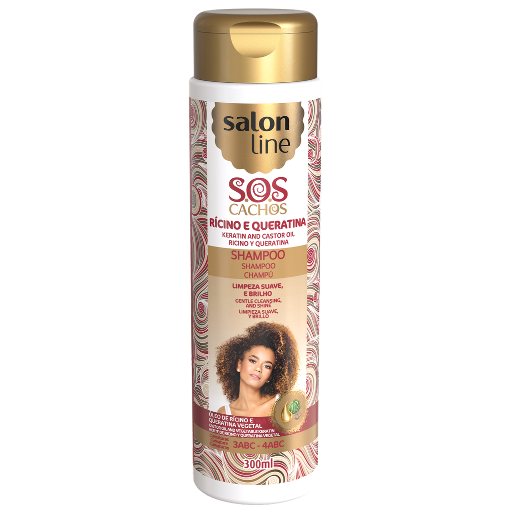 [7898009430125] Shampooing - SOS Boucles - Huile de Ricin et Kératine - Nettoie en Douceur et Renforce les Cheveux - Salon Line 300ml