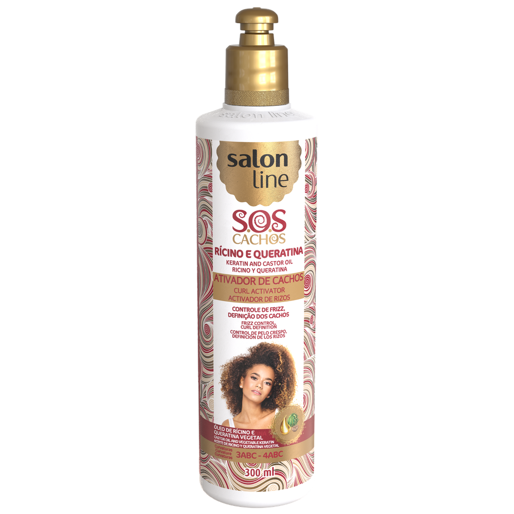 [7898009430187] Crème de Coiffage avec Activateur - SOS Boucles - Huile de Ricin et Kératine - Définit et Renforce les Boucles - Salon Line 300ml