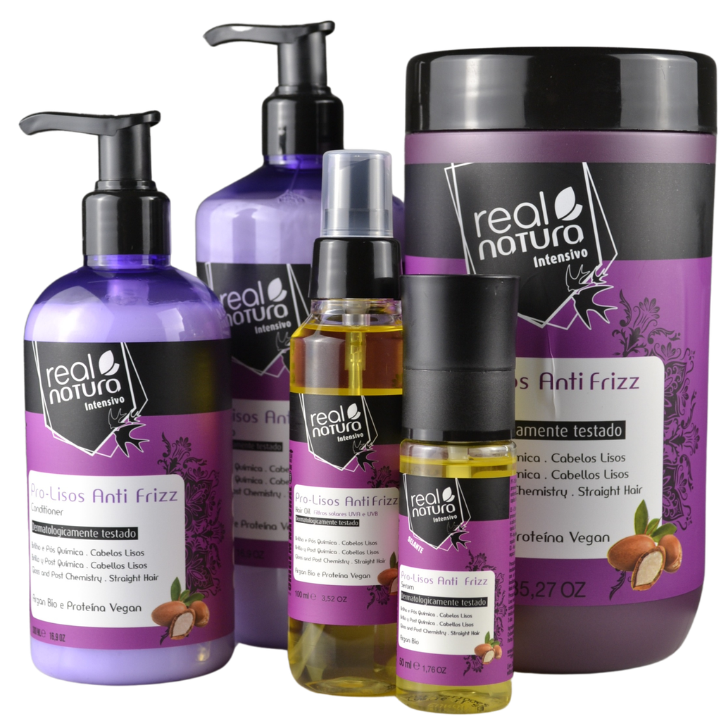 Kit Pour Cheveux Lisses - Pro-Lisos - Real Natura Shampooing, Conditionneur, Masque, Huile, Sérum