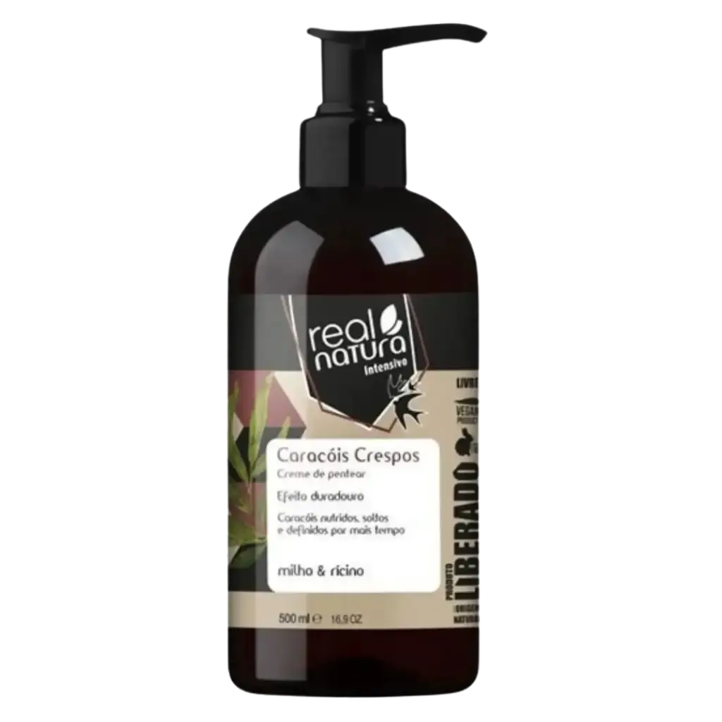 [5600493409776] Creme de Pentear Crespos - Caracóis Crespos - Milho e Rícino - Real Natura 500ml