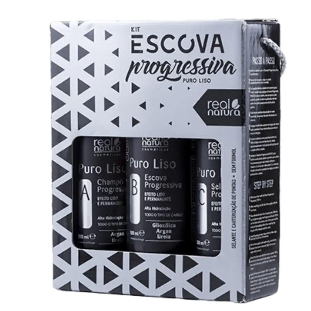 Lissage Brésilien Sans formol - Puro Liso 3 Étapes ABC - Real Natura 300ml 500ml 300ml