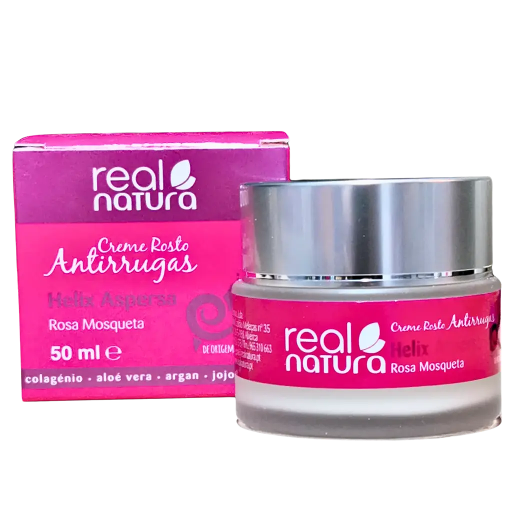 [5600493400018] Creme Facial de Dia - Anti-Rugas - com Proteção Solar - Helix Aspersa Rosa Mosqueta - Real Natura 50ml